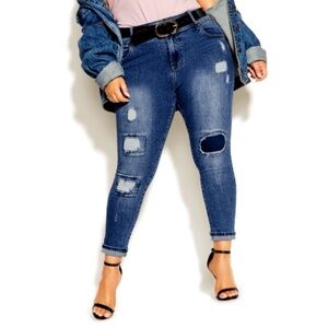 NWOT City Chic Patched Apple Asha High Rise Skinny Jean Indigo Size 22S Short